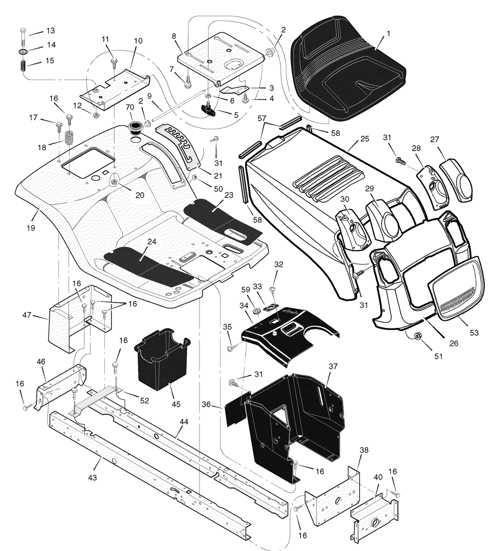Chassis And Hood Diagram and Parts List for 405625X51A 2006 Briggs and Stratton Lawn Tractor